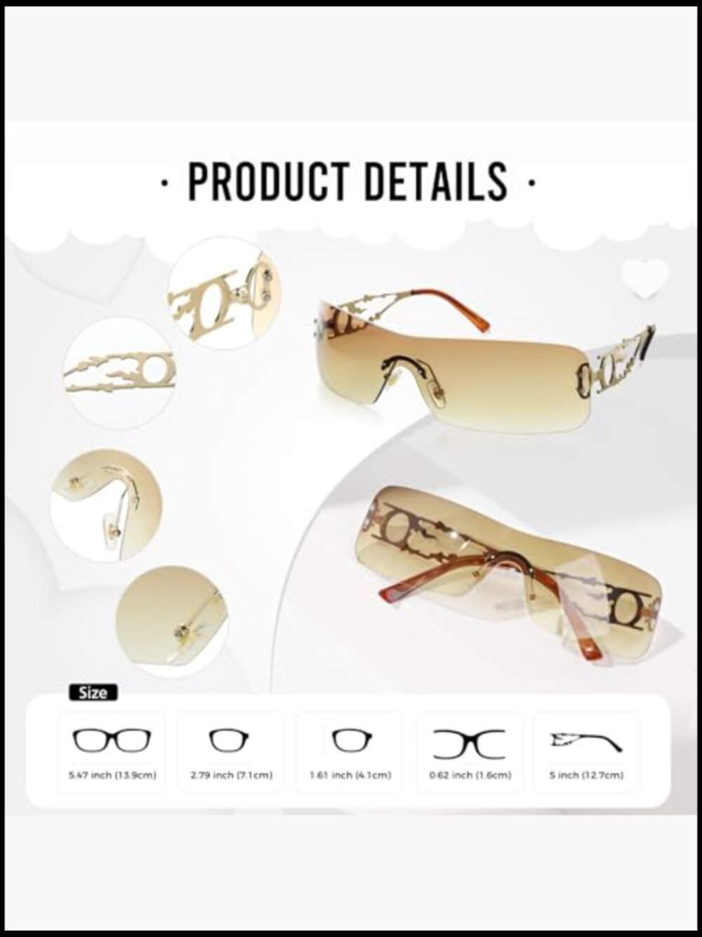 Metal Rimless Wrap Around Sunglasses with UV400 Protection - Picture 2 of 7